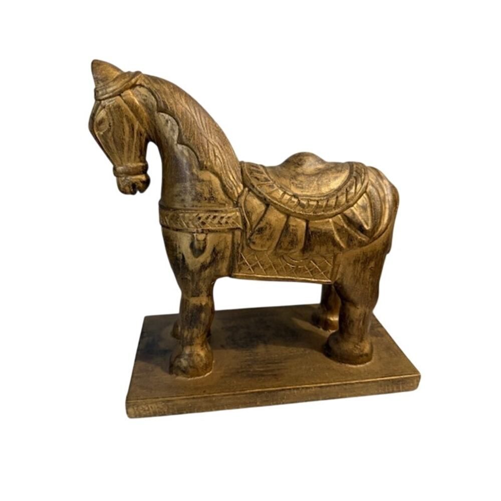 Horse Resin Statue Sculpture Figurine Statue Brown Gold 10"